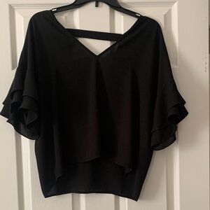 Forever 21 Black V-Neck Layered Ruffle Sleeve Top